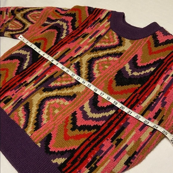 FARM Rio Red Striped Patchwork Sweater slouchy shoulders  chevron pattern Small - Picture 10 of 10